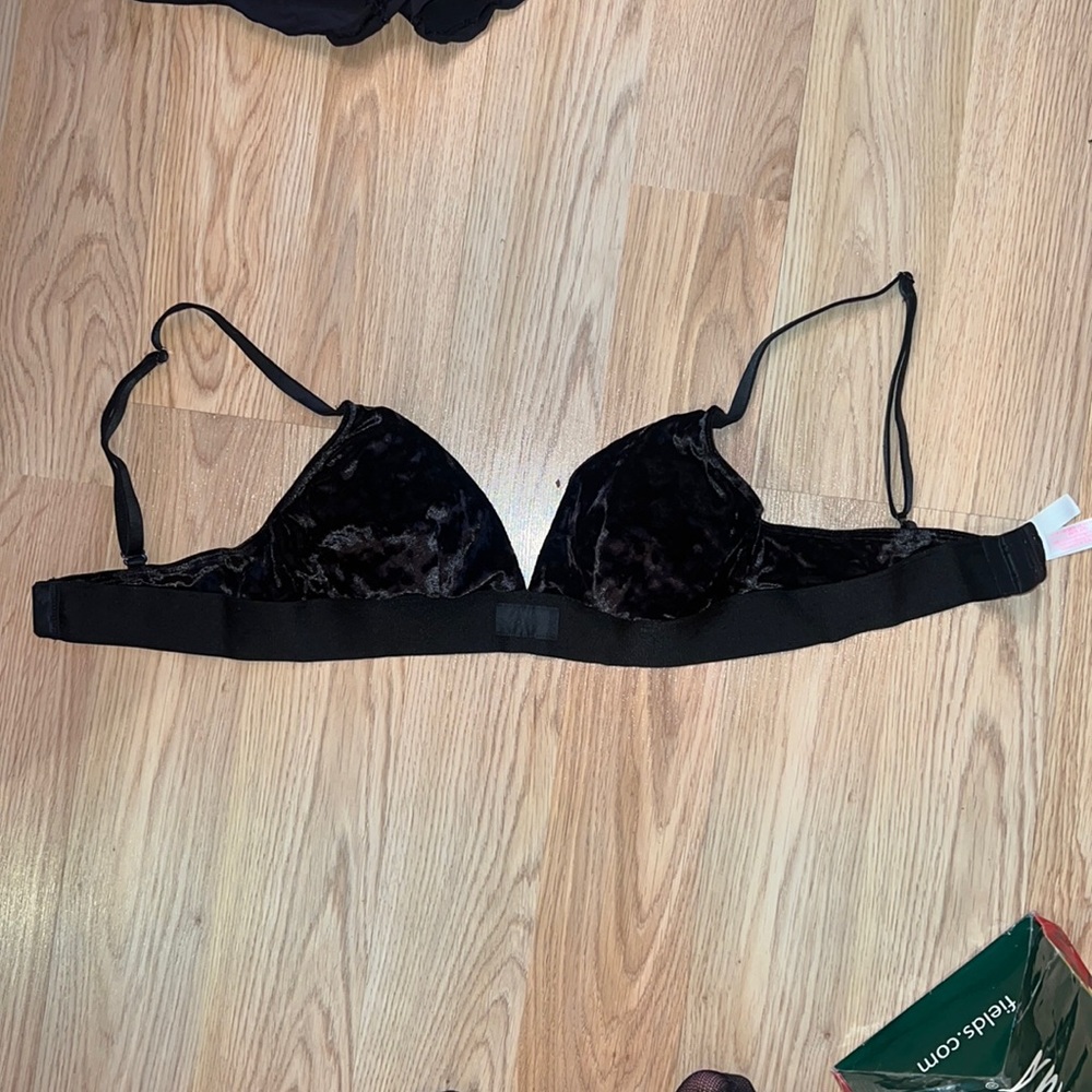 Velvet lightly padded Victoria secret pink black bra